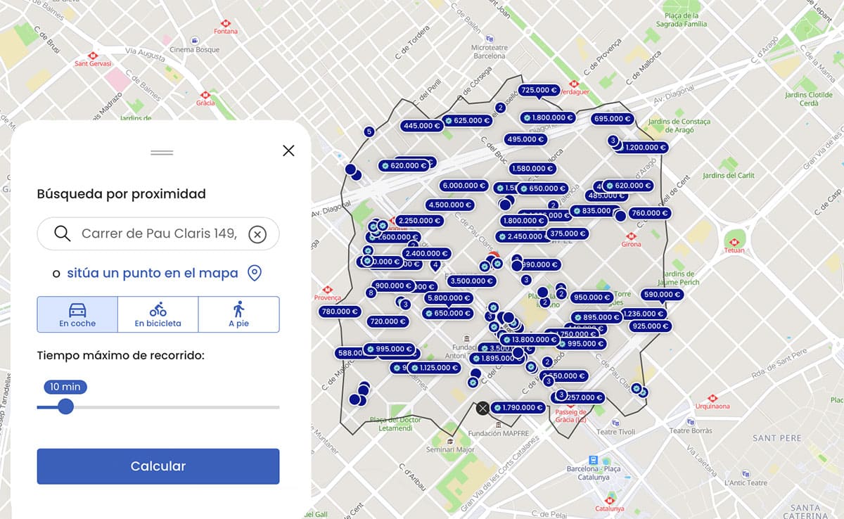 Filtra los inmuebles por proximidad y medio de transporte