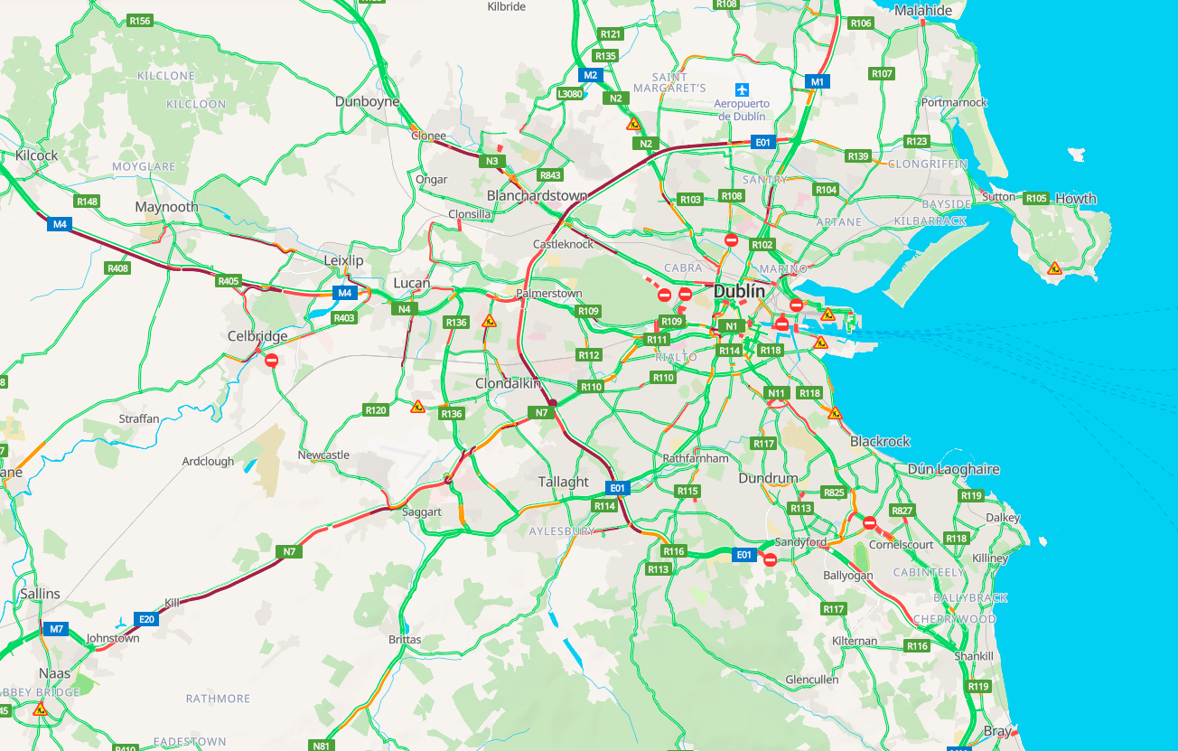 Imagen del tráfico en Dublín a una hora del día