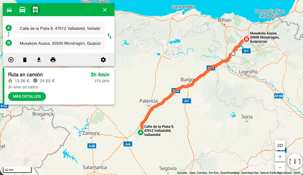 Ruta en un mapa optimizada para camiones